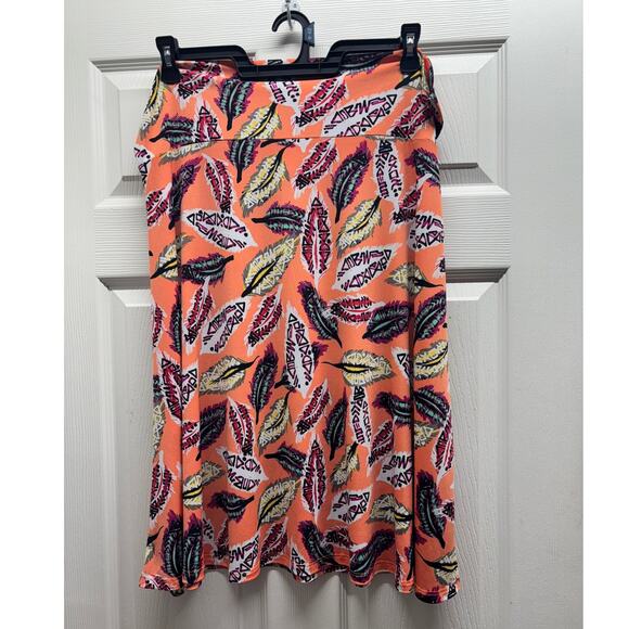 Lularoe Women's Size 3X Azure Salmon Feathers Knee Length A-Line Pull-On Skirt - Picture 1 of 5